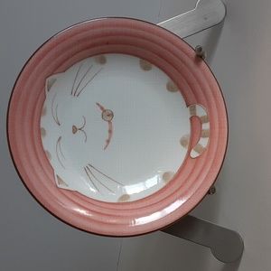 Kafuh Smiling Happy Fat Cat Kitty Pink Coral Rice Soup Bowl 6-3/8" x 1" Japan